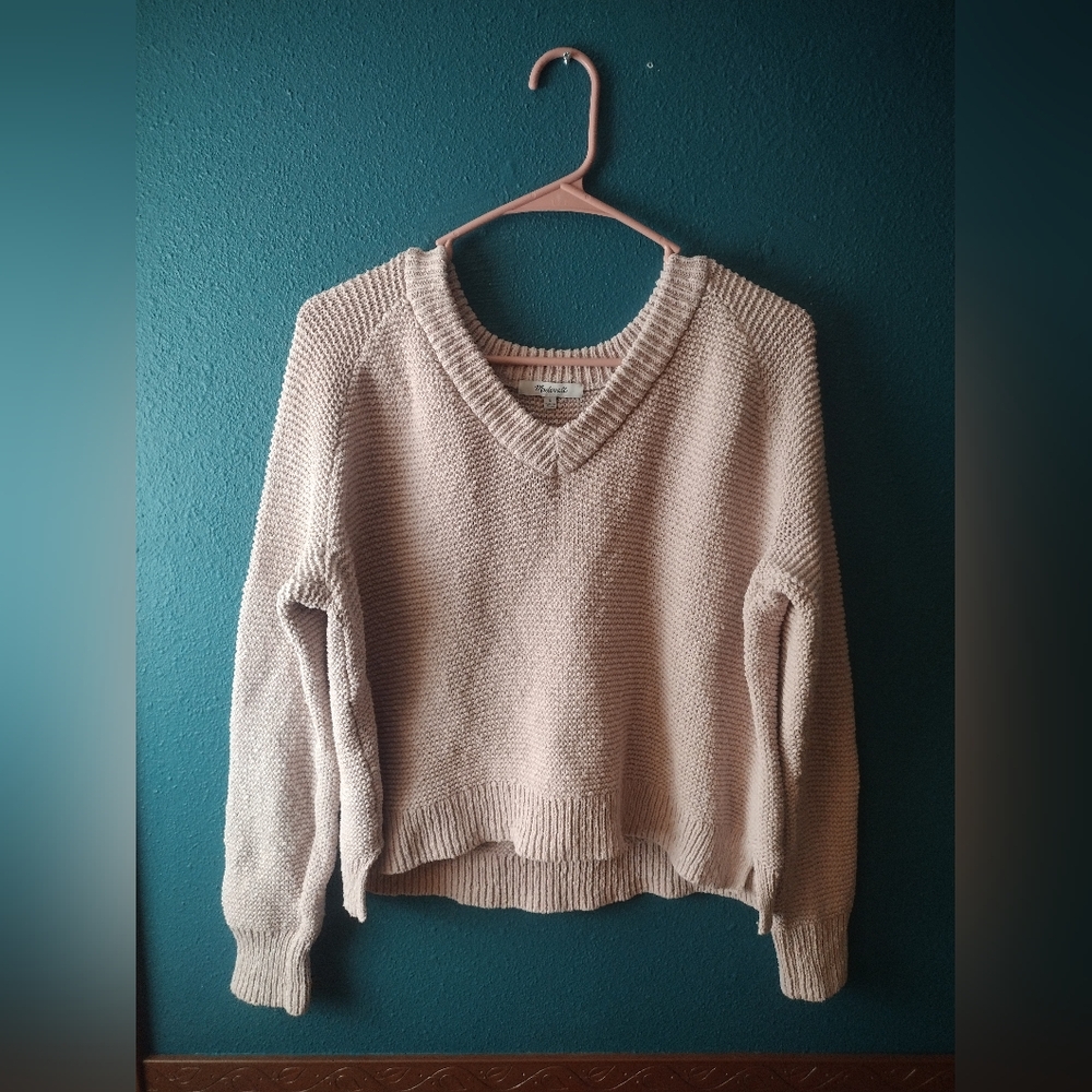 Madewell Arden Crop V-Neck Pullover Baby Pink Sweater
